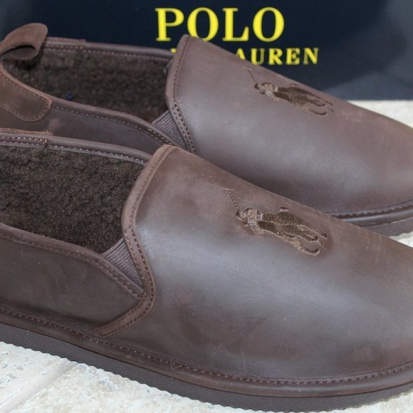 NIB MEN\'S POLO RALPH‎ LAUREN LEATHER SLIPPERS BROWN main image 5